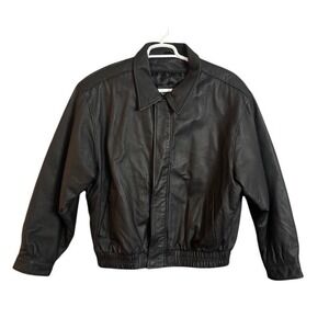 Wilsons The Leather Experts Black Genuine Leather Bomber Jacket XL